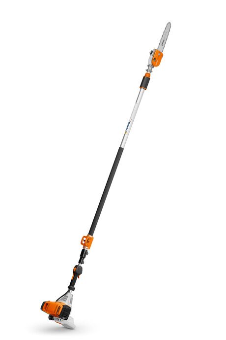 Powerful professional pole pruner with telescopic shaft GeneralTechnical dataFeaturesAccessoriesDocuments STIHL’s most powerful petrol pole pruner with 4-MIX engine for professional use in tree maintenance, orchards and municipal work. For pruning trees, removing dead wood or breakage from storms, and cutting back fruit trees. Equipped with 1/4" PM3 chain, lightweight magnesium transmission with cast-on robust branch hook. Professional, particularly rigid and guidable telescopic shaft with quick adjustment for exact positioning and precise cutting. Total length 270-390 cm.